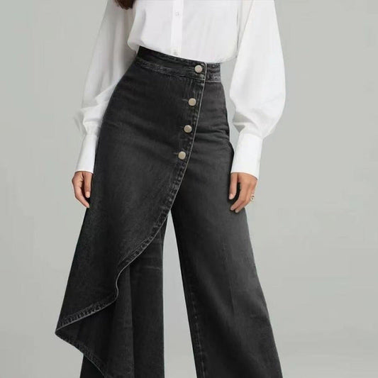 Women's Washed Denim Skort with Button Closure