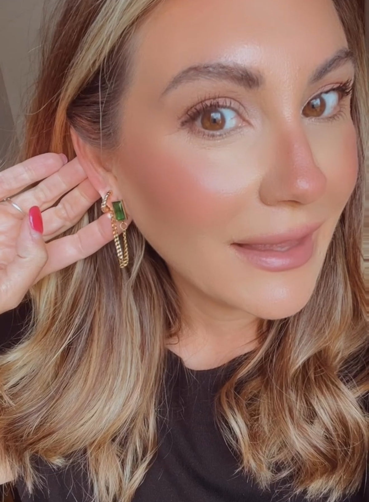Beautiful Gold Chain and Emerald Earrings