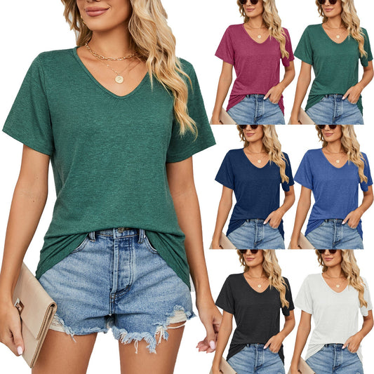ðž Women's V-Neck Pleated Loose-Fit T-Shirt â Effortless Summer Elegance