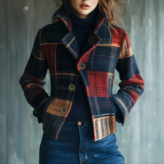 Vintage Stand Collar Blazer with Single-Row Buttons — Tailored Women’s Jacket