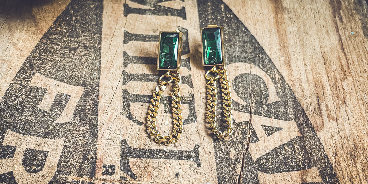 Beautiful Gold Chain and Emerald Earrings