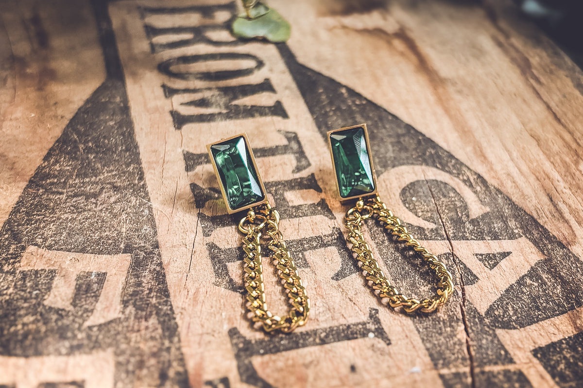 Beautiful Gold Chain and Emerald Earrings