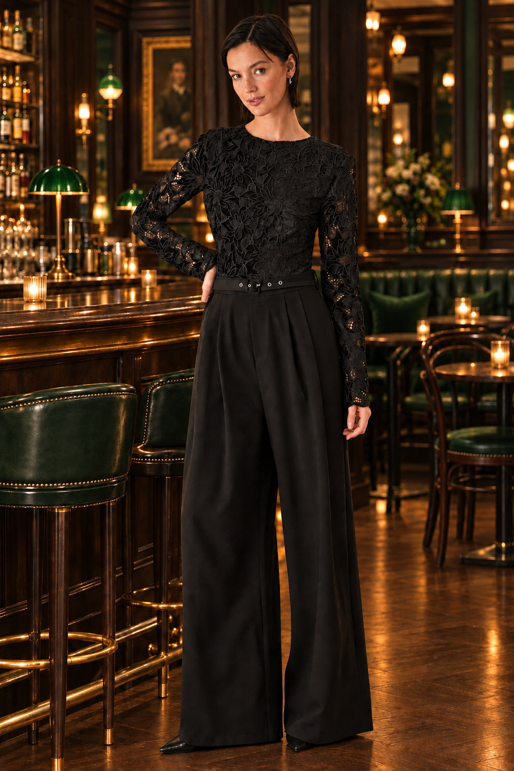 AFTER DARK LACE WIDE LEG JUMPSUIT