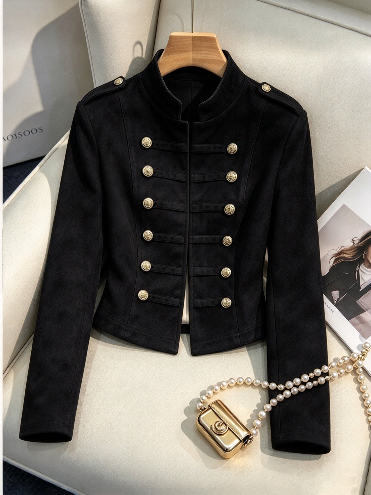 Women's Short Napoleon-Collar Slim-Fit Jacket